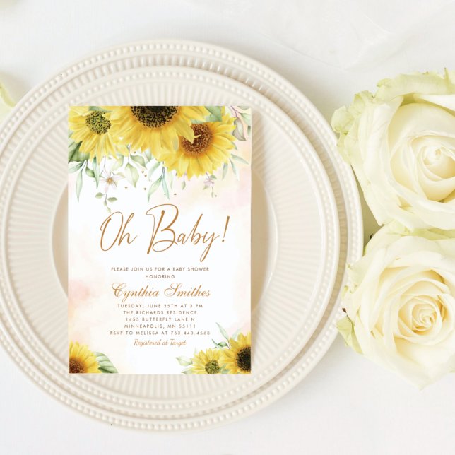 Oh Baby Watercolor Sonnenblumendusche Einladung (Von Creator hochgeladen)