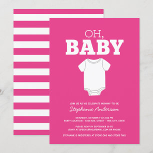 Oh Baby - Whimsical T-Shirt Hot Pink Girl Dusche Einladung