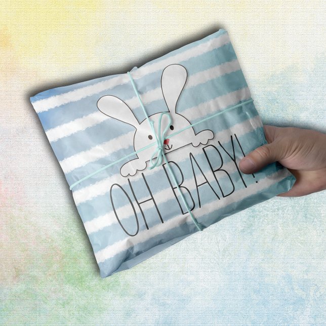 Oh Baby White Bunny Rabbit Blue Strip Seidenpapier (Von Creator hochgeladen)