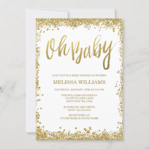 Oh Baby White Gold Glitzer Babydusche Einladung