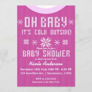OH BABY Winter Baby Dusche Strick Sweater Pink Einladung