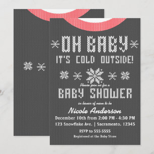 OH BABY Winter-Baby-Party Strickpullover Grau Rot Einladung