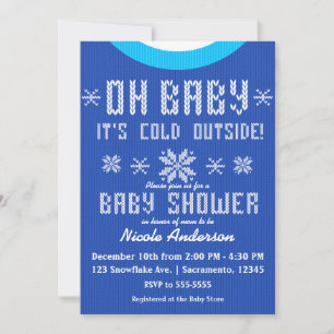 OH BABY Winter Baby Shower Strickpullover Blau Wei Einladung