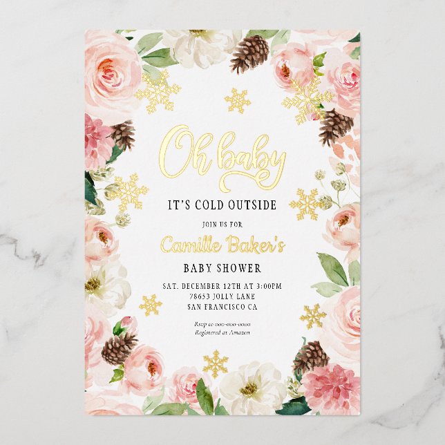 Oh Baby Winter Girl Baby Shower Folieneinladung (Vorderseite)