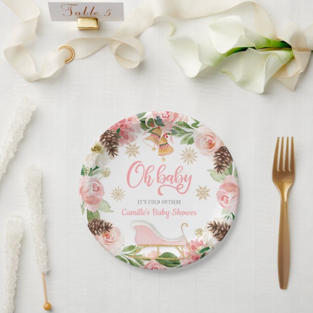 Oh Baby Winter Girl Babydusche Personalisiert Pape Pappteller (Hochzeit)