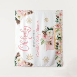 Oh Baby Winter Pink Blumendusche Hintergrund Wandteppich