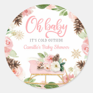 Oh Baby Winter Pink Girl Baby Dusche Gefallen Runder Aufkleber