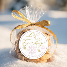 Oh Baby Winter Wonderland Pink Baby Shower Favor Runder Aufkleber