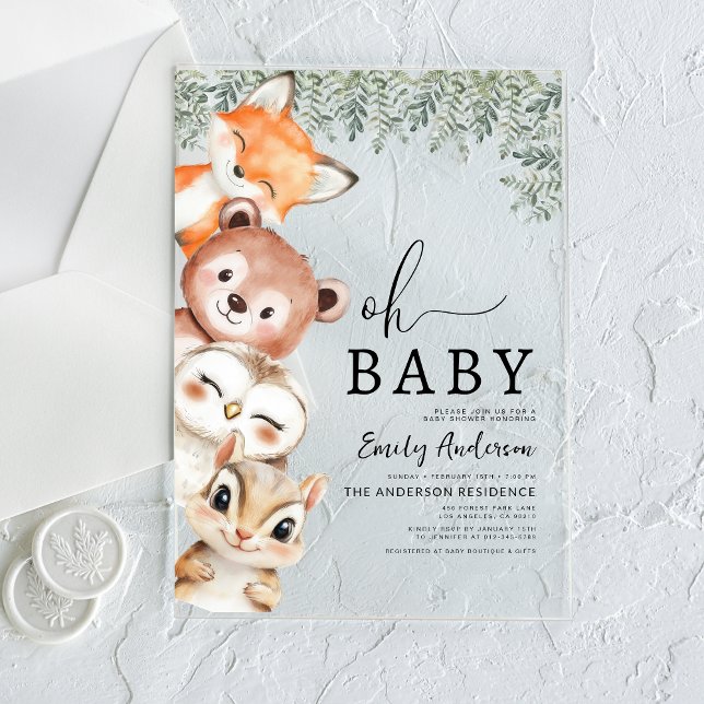 Oh Baby Woodland Animals Baby Dusche Acryleinladungen (Von Creator hochgeladen)