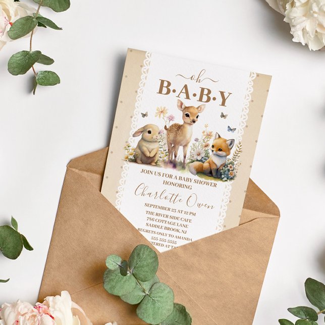 Oh Baby Woodland Animals Kinderdusche Einladung Postkarte (Von Creator hochgeladen)