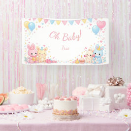 Oh Baby Woodland Cute Bunny Pastel Baby Shower Banner