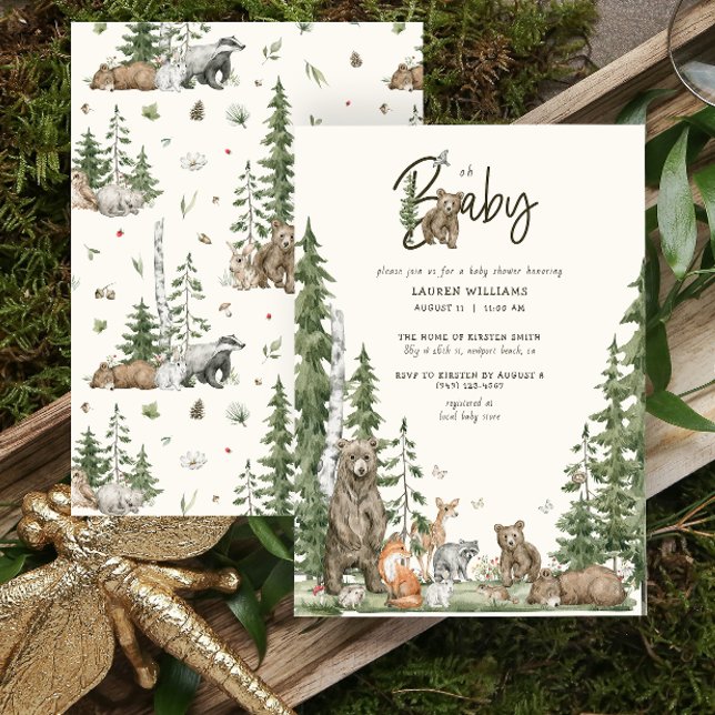 Oh Baby Woodland Forest Niedlicher Tiere Babydusch Einladung (Oh Baby Shower invitation)