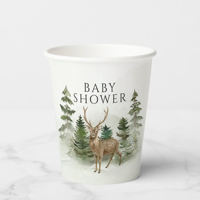 Oh Baby Woodland Watercolor Rustic Baby Dusche Pappbecher (Rückseite)
