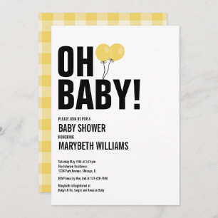 Oh Baby Yellow Balloon Baby Showkarte Party Einladung