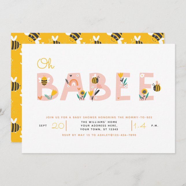 Oh Baby Yellow Bee Baby Shower Einladung (Vorne/Hinten)