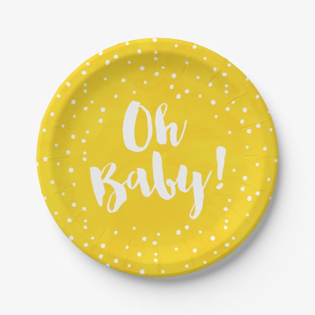 Oh Baby Yellow Watercolor Babydusche Pappteller (Vorderseite)