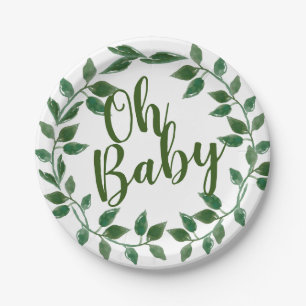 Oh Babyblumengrün-Babyparty-Pappteller Pappteller