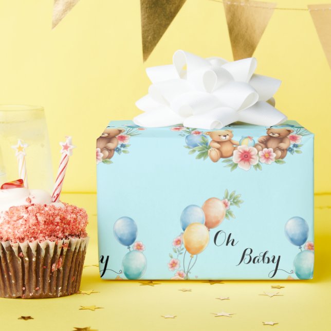 Oh Babyduschtedys und Ballons Geschenkpapier (Geburtstagsparty)