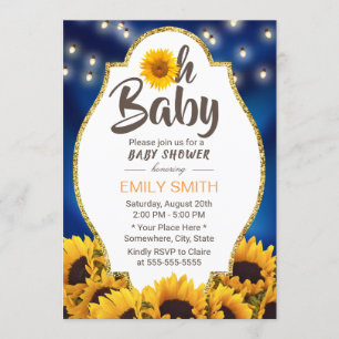 Oh Babyparty-rustikales Sonnenblume-Marine-Blau Einladung
