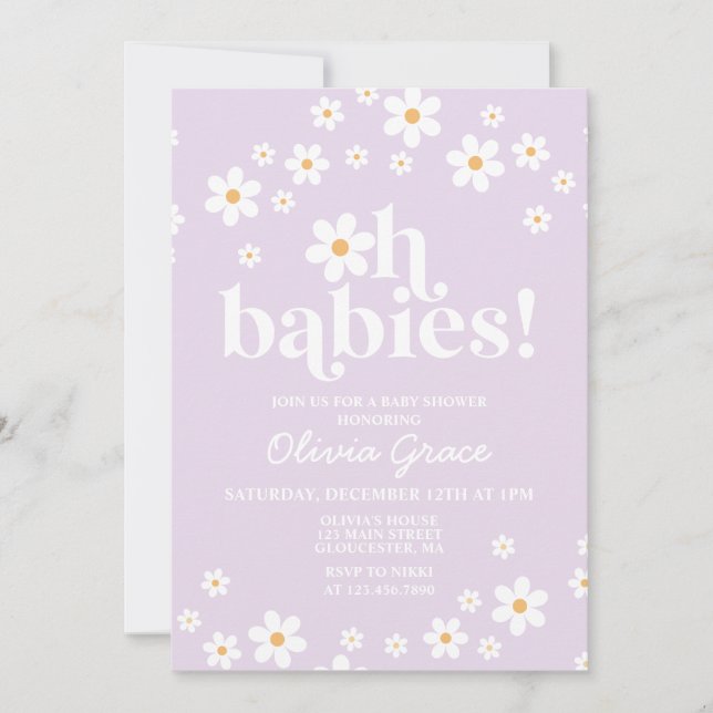 Oh Babys! Daisy lilac Baby Shower Einladung (Vorderseite)