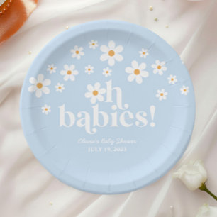 Oh Babys! Retro Daisy Blue Boho Baby Dusche Pappteller