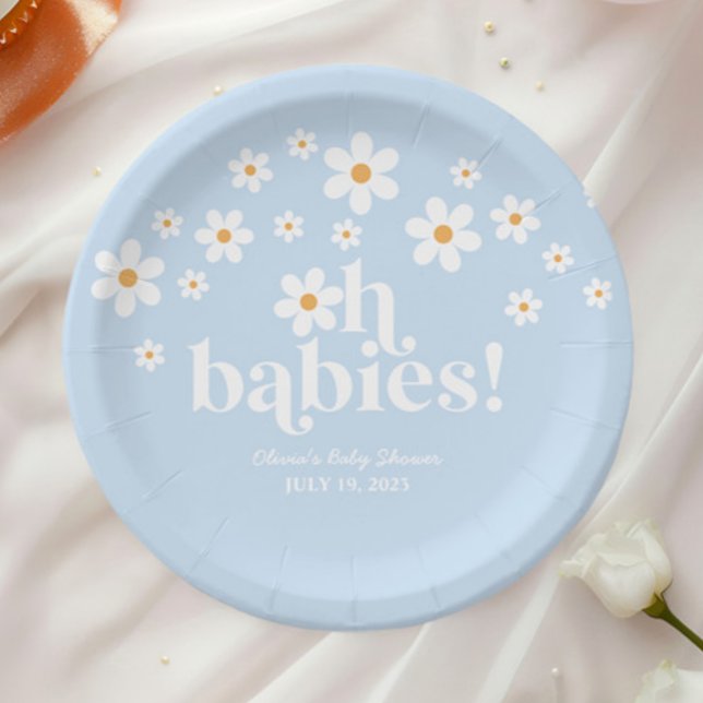 Oh Babys! Retro Daisy Blue Boho Baby Dusche Pappteller (Von Creator hochgeladen)