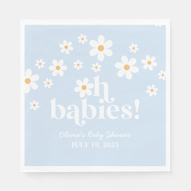 Oh Babys! Retro Daisy Blue Boho Baby Dusche Serviette (Vorderseite)