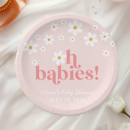 oh Babys Retro Daisy Pink Boho Babydusche Pappteller