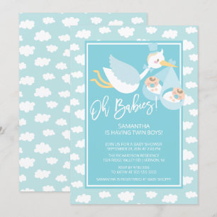 Oh Babys! Stork twin boys Baby Shower Einladung