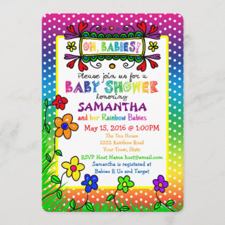 Oh, Babys! Twins Rainbow Baby Shower Einladung