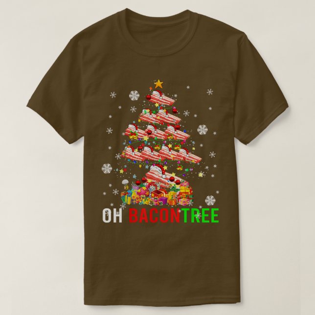 Oh Bacon Tree Funny Xmas Tree Lights Santa Bacon P T-Shirt (Design vorne)