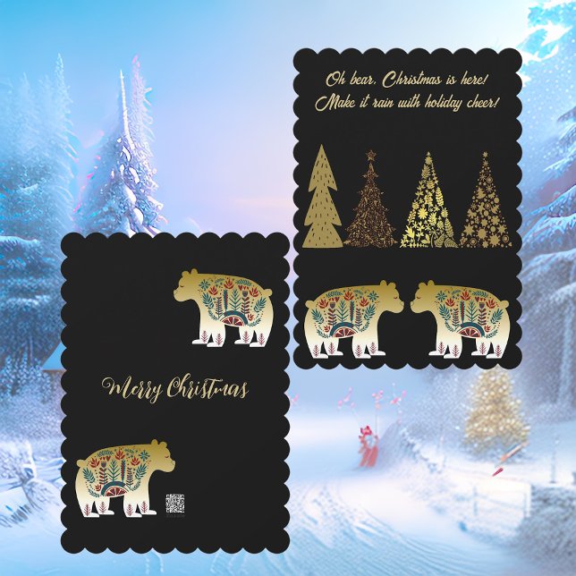 Oh Bären Weihnachten ist hier Golden Pines Black N (Oh Bear Christmas is Here Golden Pines Black Cute Holiday Card)