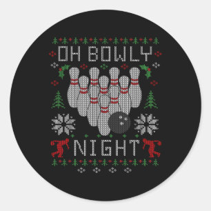 Oh Bowly Night Bowling Ugly Christmas Sweater Teil Runder Aufkleber