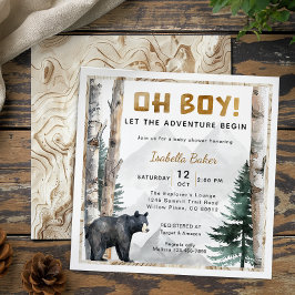 Oh Boy Adventure Begin | Square Bear Baby Dusche Einladung