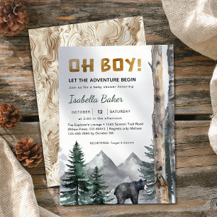 Oh Boy Adventure Begin Woodland Bear Baby Dusche Einladung