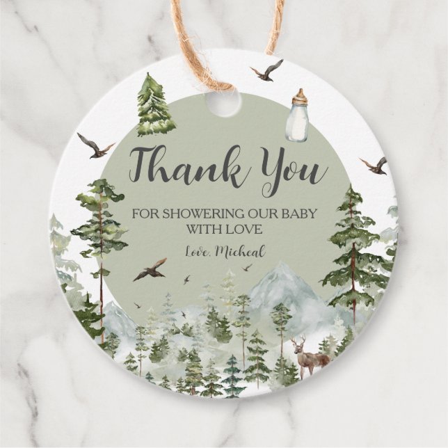 Oh Boy Adventure Pine Forest Baby Dusche Geschenkanhänger (Vorderseite)