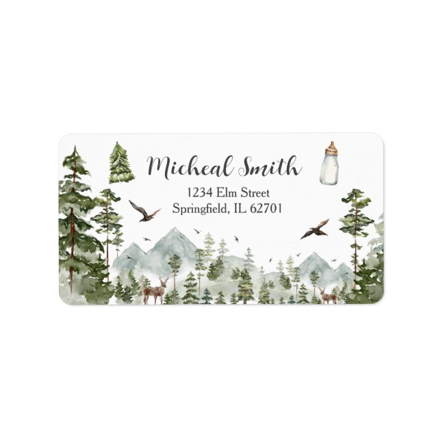 Oh Boy Adventure Pine Forest Baby Showadresse Adressaufkleber (Vorne)