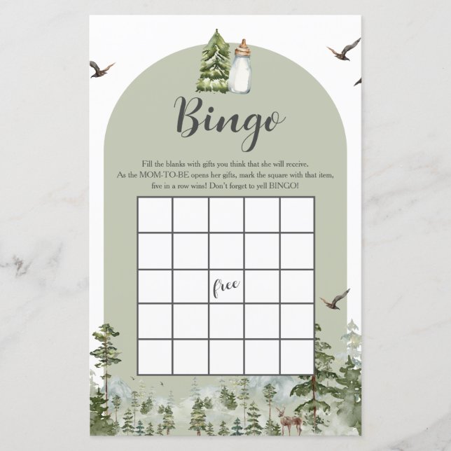 Oh, Boy Adventure Pine Forest Baby Shower Bingo (Vorderseite)