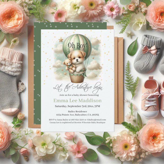 Oh Boy Adventure Puppy Heißluftballon Babydusche Einladung (Von Creator hochgeladen)