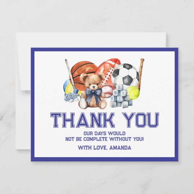 Oh Boy ALL STAR SPORT Baby Shower Dankeskarte (Vorderseite)