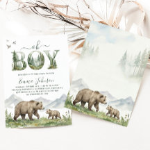 Oh Boy Aquarell Wald Bär Baby Shower