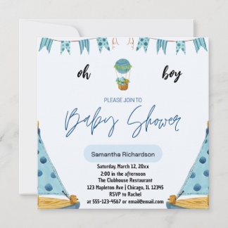 Oh Boy Baby blaue Ballonluft Einladung