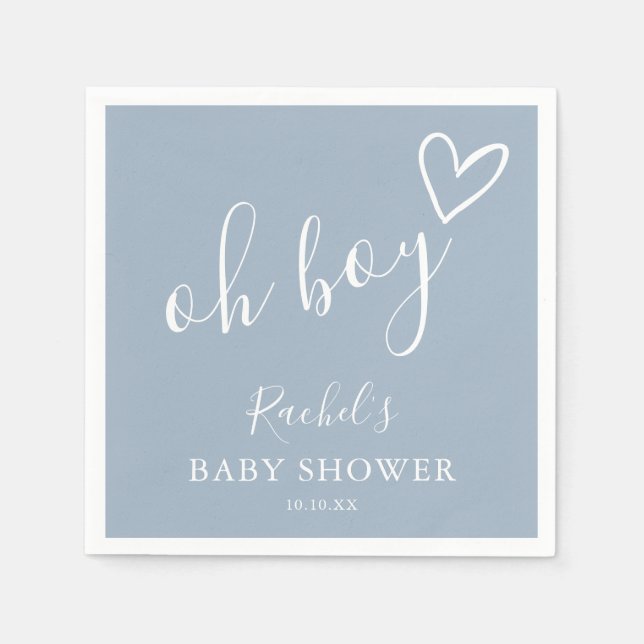 Oh Boy Baby Cute Heart Dusty Blue Baby Shower Serviette (Vorderseite)