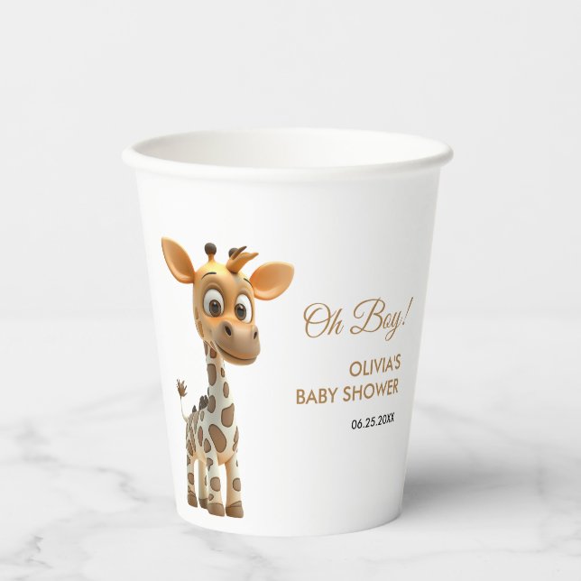 Oh Boy Baby Giraffe Niedlich Boy Baby Shower Pappbecher (Vorderseite)