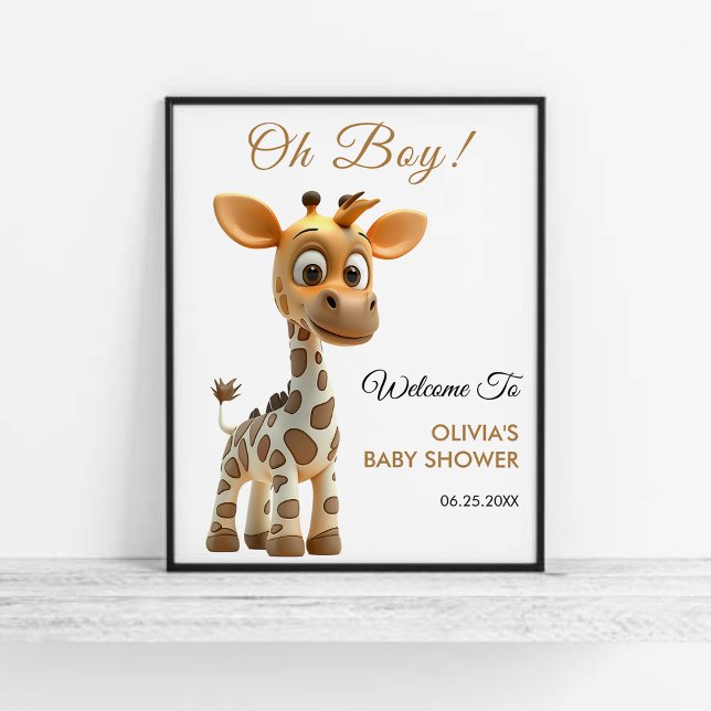 Oh Boy Baby Giraffe Niedliche Baby-Dusche Willkomm Poster (Oh Boy Baby Giraffe Cute Boy Baby Shower Welcome Sign )