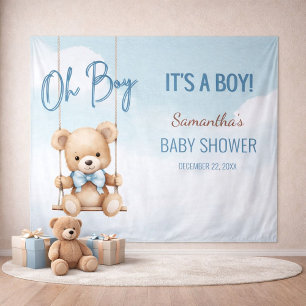 Oh Boy Baby Shower Bär Hintergrund Wandteppich