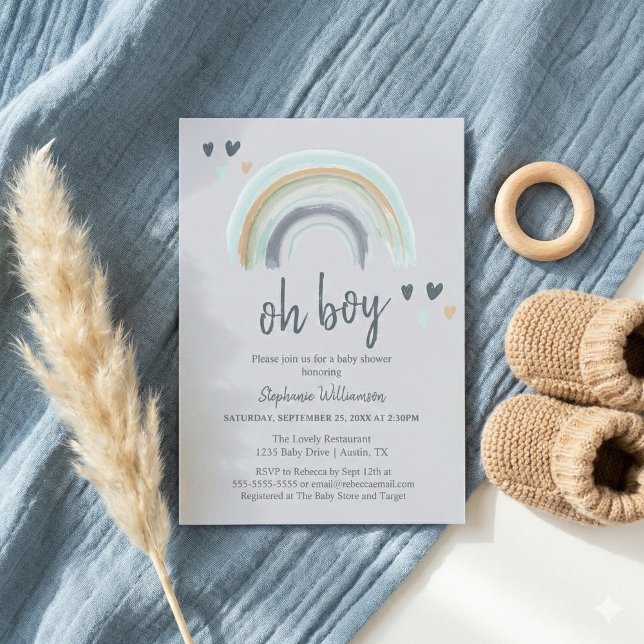 Oh Boy Baby Shower Blue Boho Rainbow Einladung (Von Creator hochgeladen)