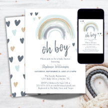 Oh Boy Baby Shower Blue Boho Rainbow