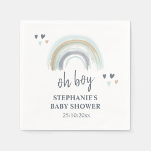 Oh Boy Baby Shower Blue Boho Rainbow Napkins Serviette
