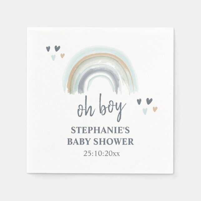 Oh Boy Baby Shower Blue Boho Rainbow Napkins Serviette (Vorderseite)